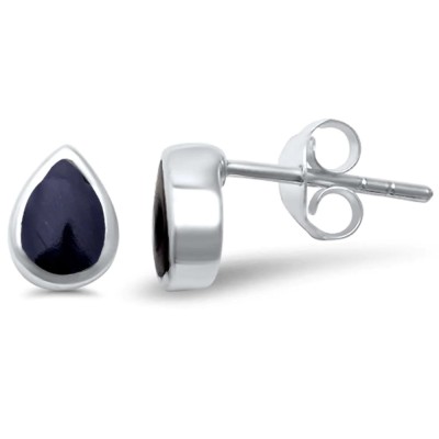Trendy! Pear Shaped Black Onyx Stud .925 Sterling Silver Earring