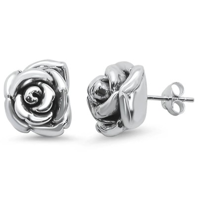 Electroform Plain Flower Stud .925 Sterling Silver Earrings
