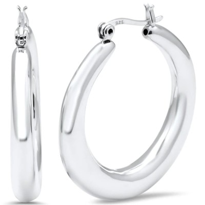 Electroform Plain Thick Hoop .925 Sterling Silver Earrings