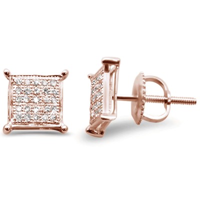 .15ct G SI 10K Rose Gold Diamond Square Micro Pave Earrings