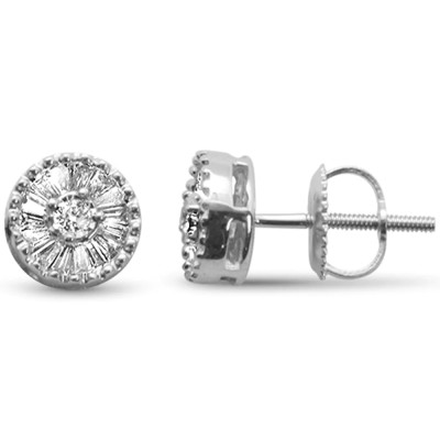 .25ct G SI 14K White Gold Diamond Round & Baguette Micro Pave Earrings