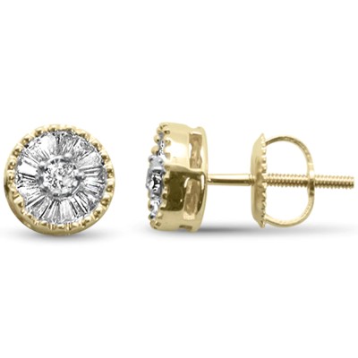 .26ct G SI 14K Yellow Gold Diamond Round & Baguette Micro Pave Earrings
