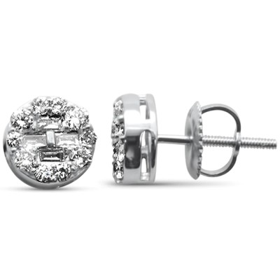 .55ct G SI 14K White Gold Diamond Baguette & Round Earrings