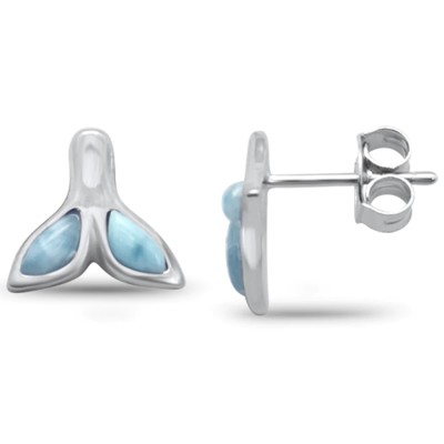Natural Larimar Whale Tail .925 Sterling Silver Earrings