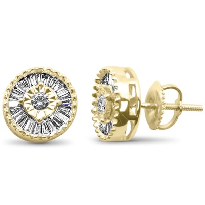 .52ct G SI 14K Yellow Gold Diamond Baguette & Round Earrings