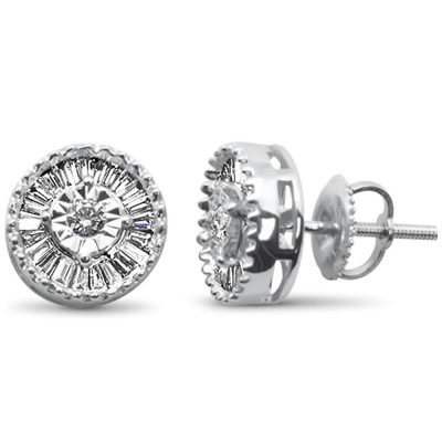 .51ct G SI 14K White Gold Baguette & Round Diamond Earrings