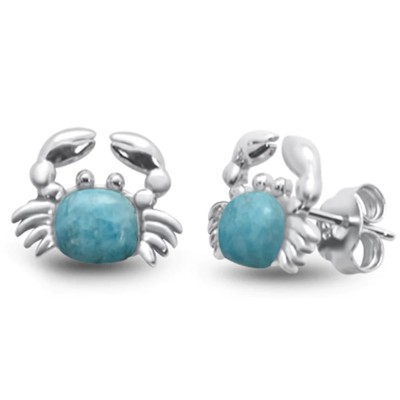 Cute! Natural Larimar Crab .925 Sterling Silver Earrings