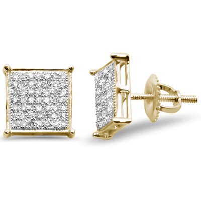 .33CT G SI 10KT Yellow Gold Diamond Square Micro Pave Stud Earrings