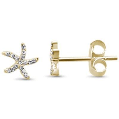 .08ct 14KT Yellow Gold Starfish Trendy Diamond Stud Earrings