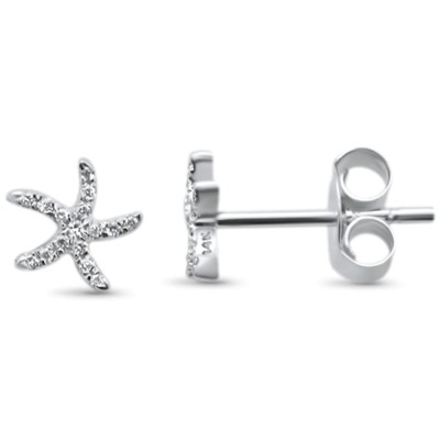 .07ct 14KT White Gold Starfish Trendy Diamond Stud Earrings