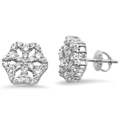 .98ct G SI 14K White Gold Diamond Snowflake Cluster Stud Earrings