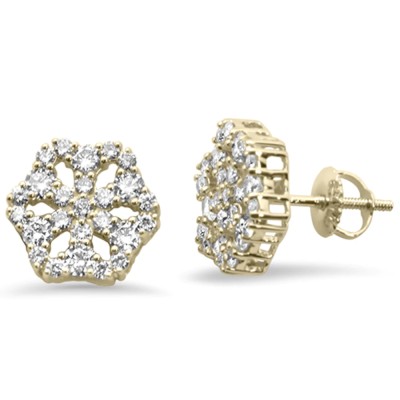 .97ct G SI 14K Yellow Gold Diamond Snowflake Cluster Stud Earrings