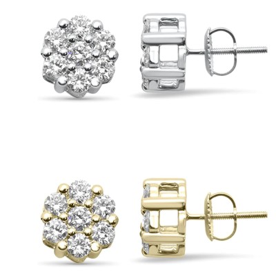 2.00ct F SI 14K White Gold Diamond Flower Earrings