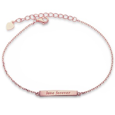 Rose Gold Plated Engraved 'Love Forever' Bar .925 Sterling Silver Bracelet