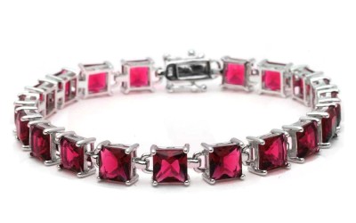 24CT Princess Cut Ruby .925 Sterling Silver Bracelet