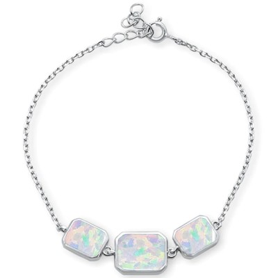 White Opal .925 Sterling Silver Bracelet 6"+1" Ext