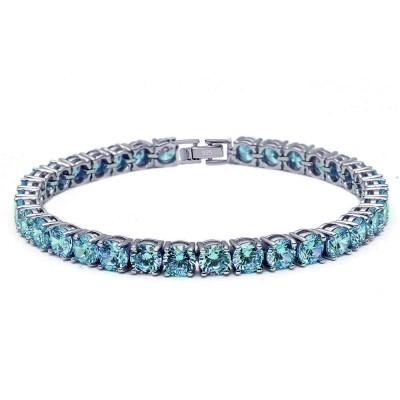 4.5MM Round 14.5CT Blue Topaz .925 Sterling Silver Bracelet 7.25"