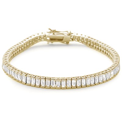Yellow Gold Plated Elegant 7" Baguette Cubic Zirconia .925 Sterling Silver Tennis Bracelet