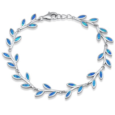 Blue Opal Leaf Design .925 Sterling Silver Bracelet