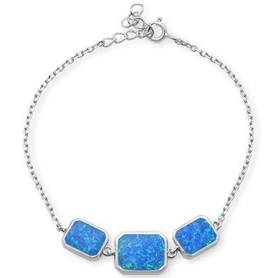 Blue Opal .925 Sterling Silver Bracelet 6"+1"Ext