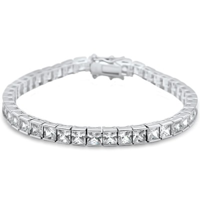 Elegant 4mm Princess Cut Bar Set .925 Sterling Silver Tennis Bracelet 8" Long