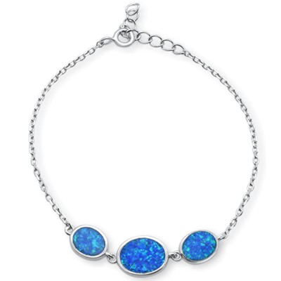 Oval Blue Opal .925 Sterling Silver Bracelet 6"+1"Ext