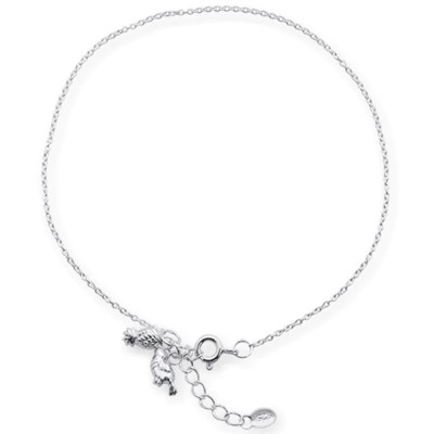 Solid Plain Pineapple & Bird .925 Sterling Silver Anklet 9" Long