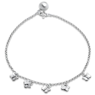 Plain Butterfly .925 Sterling Silver Anklet 9" Long