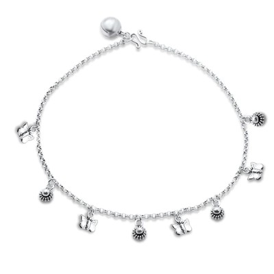 Plain Charm .925 Sterling Silver Anklet 9" Long