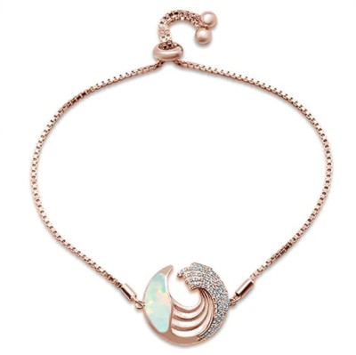 Rose Gold Plated White Opal & Cubic Zirconia .925 Sterling Silver Bracelet
