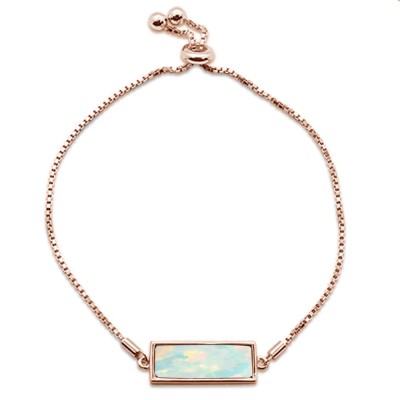 Rose Gold Plated White Opal Bar .925 Sterling Silver Bracelet