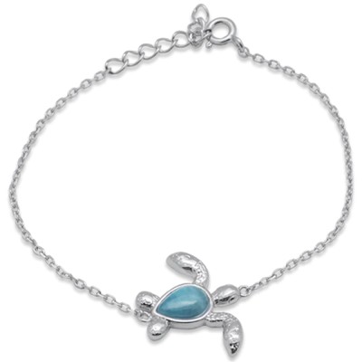 Turtle Natural Larimar .925 Sterling Silver Bracelet