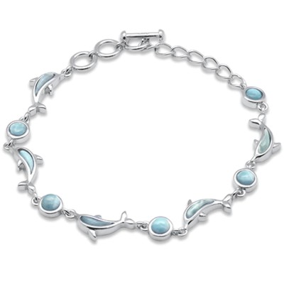 Dolphins Natural Larimar .925 Sterling Silver Bracelet