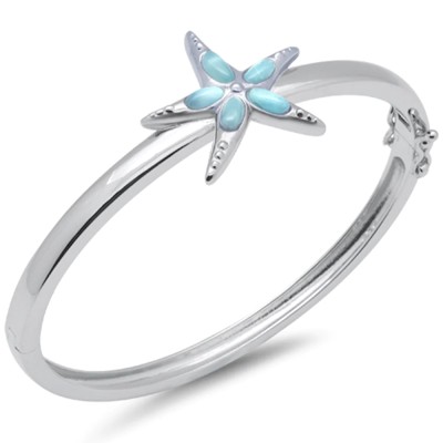 Star Fish Natural Larimar .925 Sterling Silver Bangle Bracelet