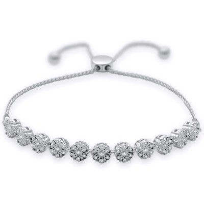 .25ct 14K White Gold Diamond Bola Bracelet 7" Adj