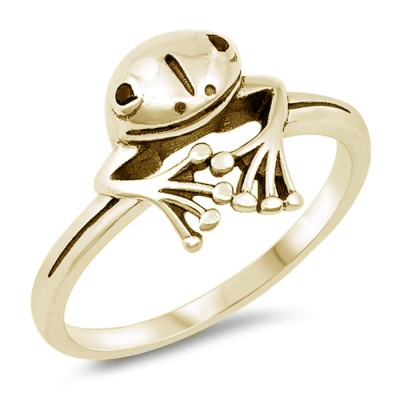 Yellow Gold Plated "Peeping Frog" .925 Sterling Silver Ring Sizes 4-10