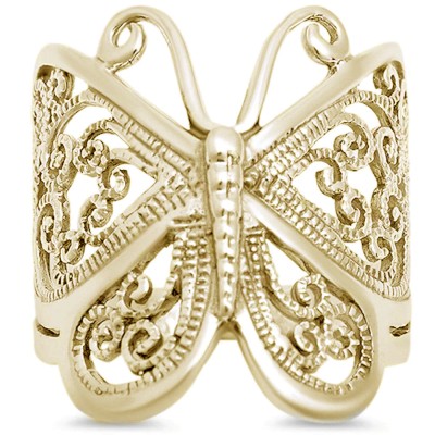 Yellow Gold Plated Filigree Butterfly .925 Sterling Silver Ring Sizes 5-10
