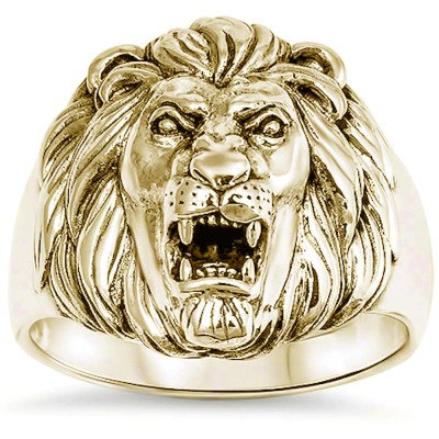 Yellow Gold Plated Solid Lion .925 Sterling Silver Ring Sizes 8-12
