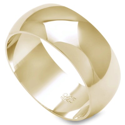 8MM SOLID YELLOW GOLD PLATED ROUND PLAIN .925 STERLING SILVER WEDDING BAND SIZES 5-12