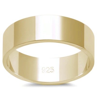 6MM SOLID YELLOW GOLD PLATED FLAT PLAIN .925 STERLING SILVER WEDDING BAND SIZES 4-8, 10-12