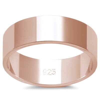 6MM SOLID ROSE GOLD PLATED FLAT PLAIN .925 STERLING SILVER WEDDING BAND SIZES 2-12