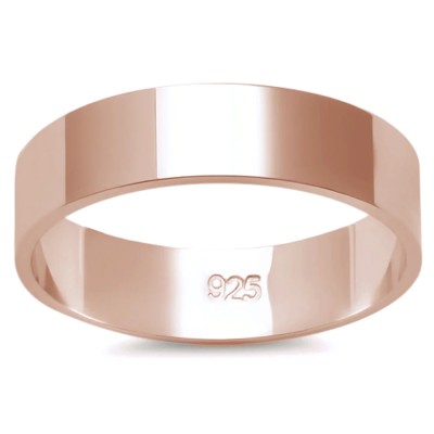 5MM SOLID ROSE GOLD PLATED FLAT PLAIN .925 STERLING SILVER WEDDING BAND SIZES 2-13