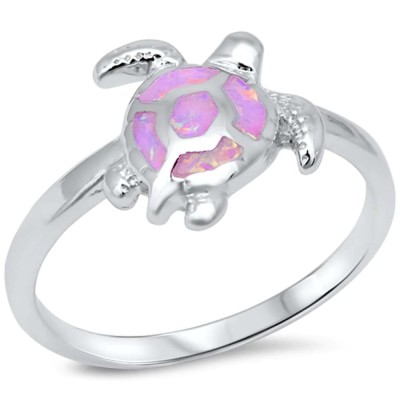 Pink Opal Turtle .925 Sterling Silver Ring Sizes 5-10