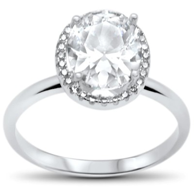 Oval Cubic Zirconia .925 Sterling Silver Solitaire Engagement Ring Sizes 6-8,10