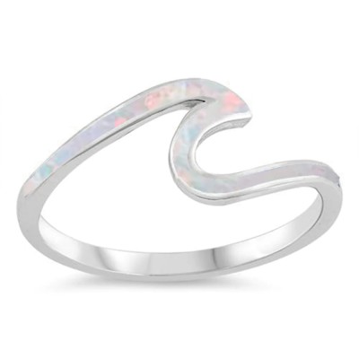 White Opal Wave .925 Sterling Silver Ring Sizes 5-10