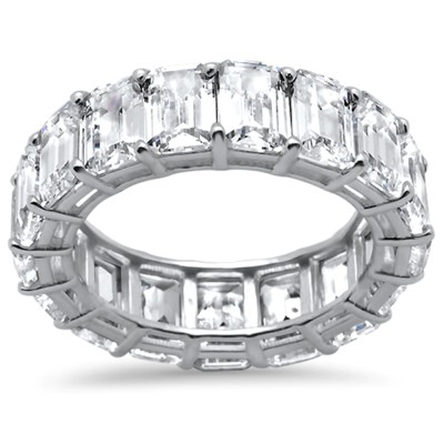 Emerald Cut Cubic Zirconia .925 Sterling Silver Eternity Band Ring Sizes 5-8