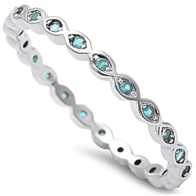 Aquamarine Eternity Band .925 Sterling Silver Ring Sizes 3-12
