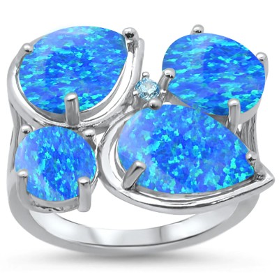 Blue Opal & Blue Topaz Cubic Zirconia .925 Sterling Silver Ring Sizes 6-8