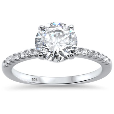 2.00ct 8mm Round Cubic Zirconia .925 Sterling Silver Solitaire Engagement RingSizes 4-11