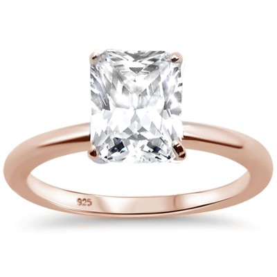2.50ct 9x7mm Rose Gold Plated Radiant Cut Cubic Zirconia .925 Sterling Silver Solitaire Engagement RingSizes 4-9